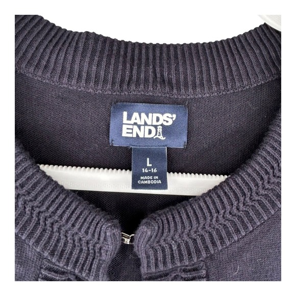 Lands End Open Cardigan Sweater Knit 3/4 Sleeve Navy Blue Womens Size Large - Picture 5 of 8